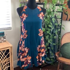 Free People Teal and Orange Floral Mini Dress